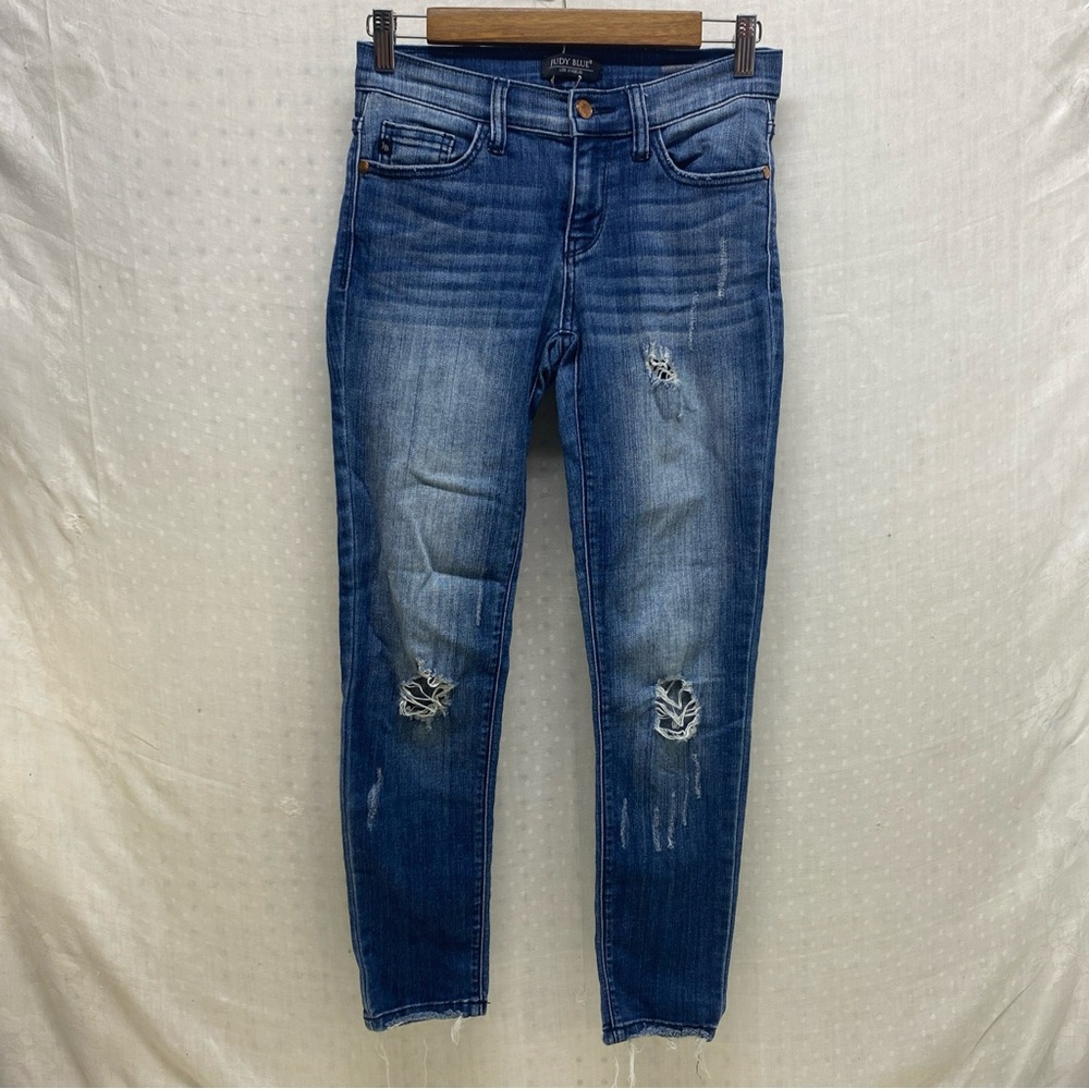 JUDY BLUE Mid-Rise Destroyed Skinny Fit Blue‎ Jeans 5/27